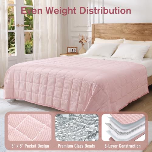 Image of Cooling Weighted Blanket for Adults, 12lbs 48 x 72 for Summer | Cozy and Breathable Waffle; Soft; Machine Washable; Filled with Glass Beads; Heavy Throw for Hot Sleepers in Bed; Pink