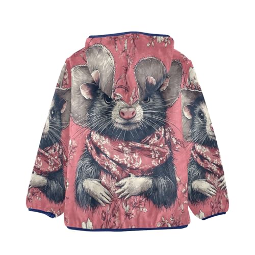 Ferret Wearing Floral Hat Scarf Toddler Fleece Jacket Girl Boys Hooded Fleece Jacket Coat Warm Outwear Zip-up 3-10T2