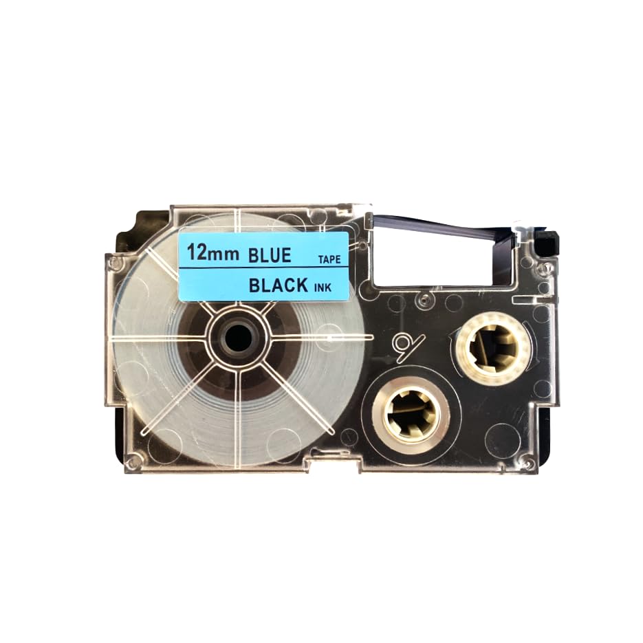 Image of LIVYU LIFE 12mm Label Printer Tape from LIVYU LIFE Compatible Label Tape Replacement for Casio KL-820, KL-G2, KL-HD1, KL-120, KL130 Ez Label Maker. (Black Ink on Blue Tape -12mm x 8m -1 Pcs)