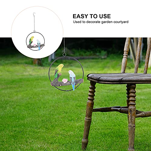 Yardwe Hanging Wall Decor Garden Parrot Sculpture Hanging Parrot Statue Sculpture On Metal Round Ring Decor For Patio Garden Lawn And Nature Lovers Tropical Bird Collectors Yellow Home Decoration #TOP4