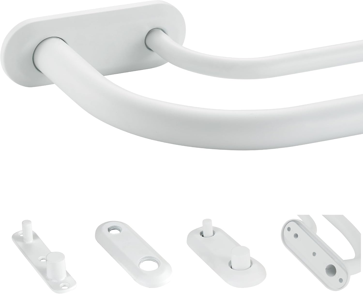 Double Curtain Rod for Windows 48 to 84 Inch,Adjustable Matte White Wrap Around Curtain Rod with Aluminum Double-deck Finials and Brackets,1"Front and 5/8" Back Blackout Curtain Rod 48-84" Matte White
