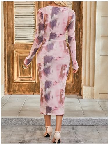 Image of GORGLITTER Women's Mesh Long Sleeve Bodycon Midi Dress Fall Cocktail Birthday Dinner Wedding Guest Going Out Dresses