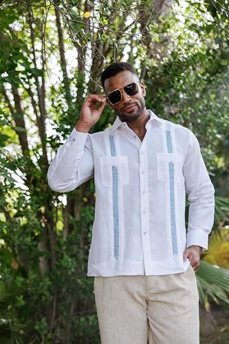 Mojito Men's 100% Linen Guayabera Chacabana Shirt Long Sleeve - Artisan Embroidery4