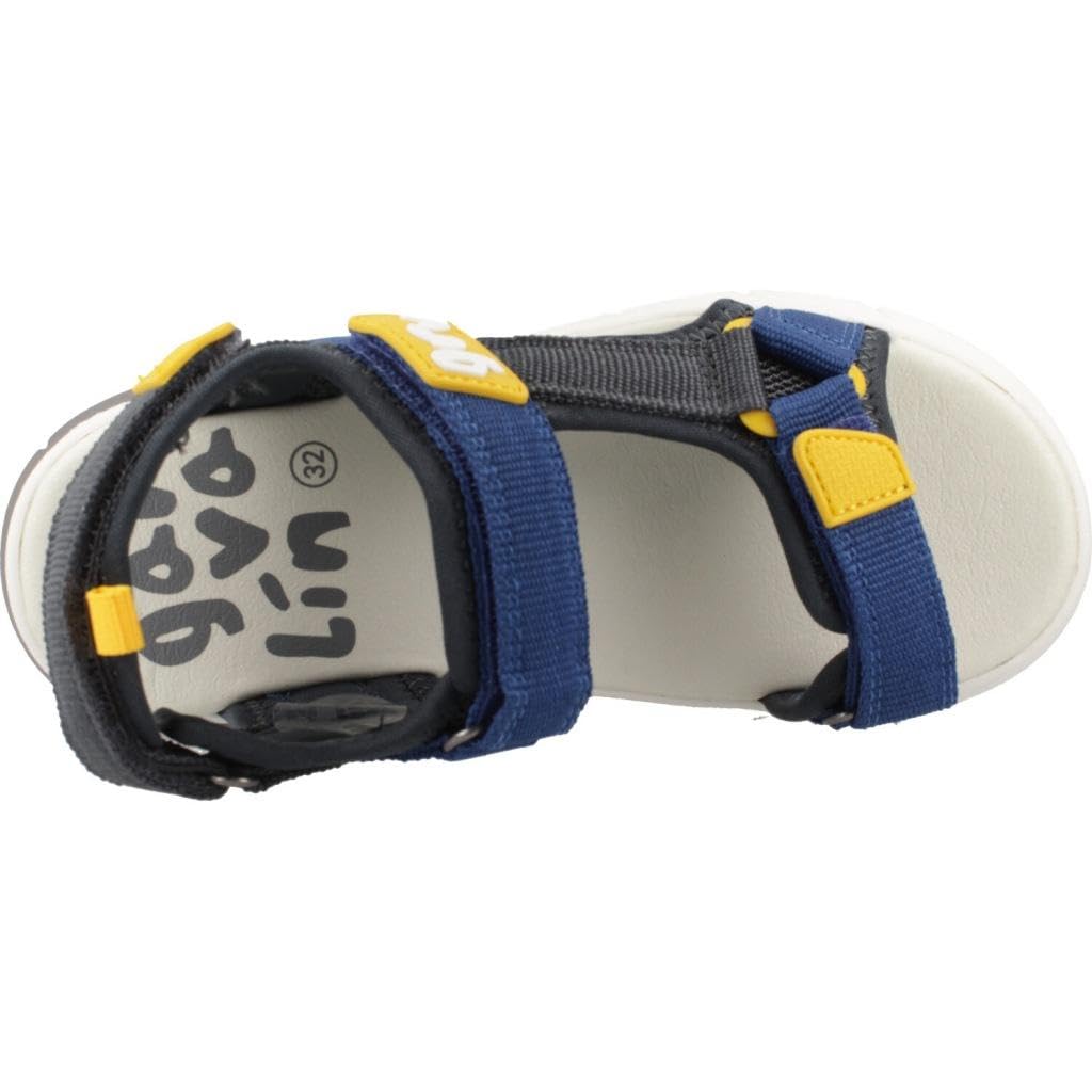 GARVALÍN 242855-A Sandalias Deportivas para niños, Color Azul Marino y Amarillo, Sandalias con Cinta Textil Adhesiva para Verano NIÑO Sandalias