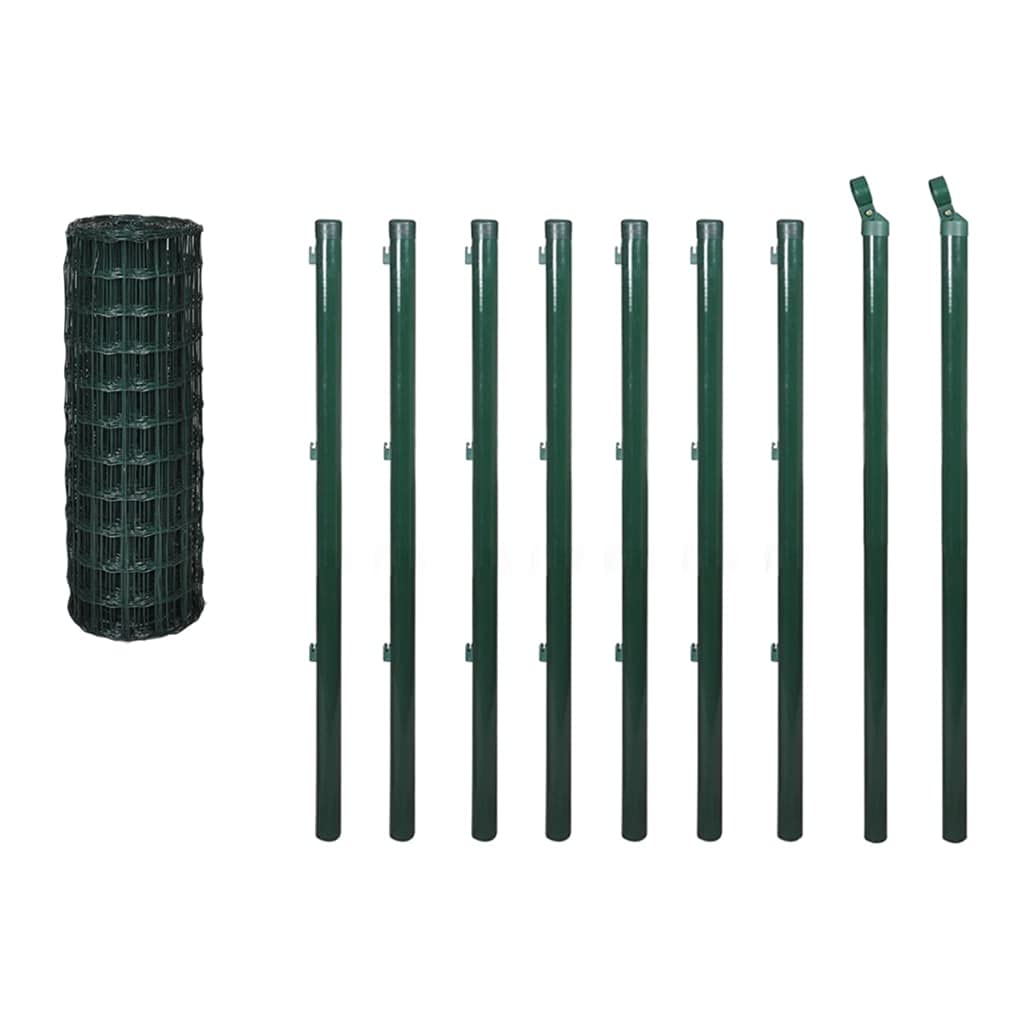 Eurozaun 10×0,8 m grün PVC-Stahldraht, Gartenzaun m. Pfosten & Zubehör, für Hochbeet, Kleintier, Geflügel, Garten, Bauernhof, Terrasse, Industrie