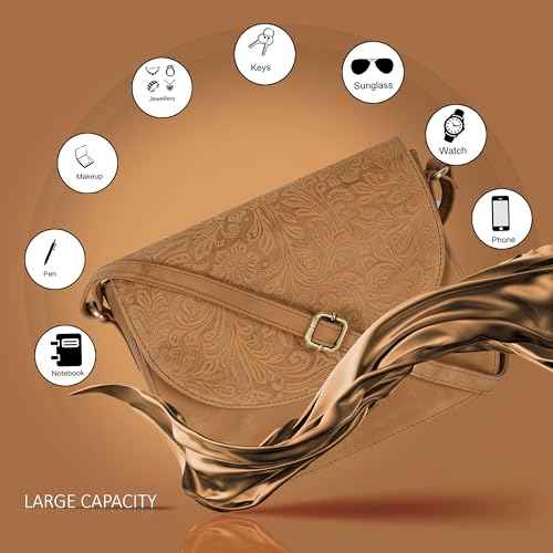 Image of Genuine Leather Shoulder Crossbody Purse For Women with Adjustable Strap, Mobile Pocket & Outside & Inside Zipper