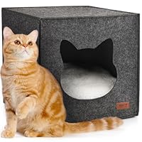 ReaVET Miezen-Koje Katzenhaus - Katzenhöhle aus Filz mit Katzenkissen I Extra Weich & Flauschig I Katzenbett passend für Regal 33x33x33cm, Katzenschlafplatz mit Komfortkissen
