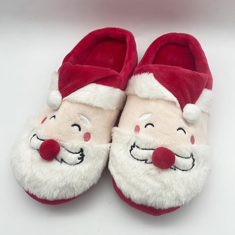Santa Claus Plush Slippers, Christmas Fuzzy Slippers for Women Men, Father Christmas Non-Slip Cozy House Shoes3