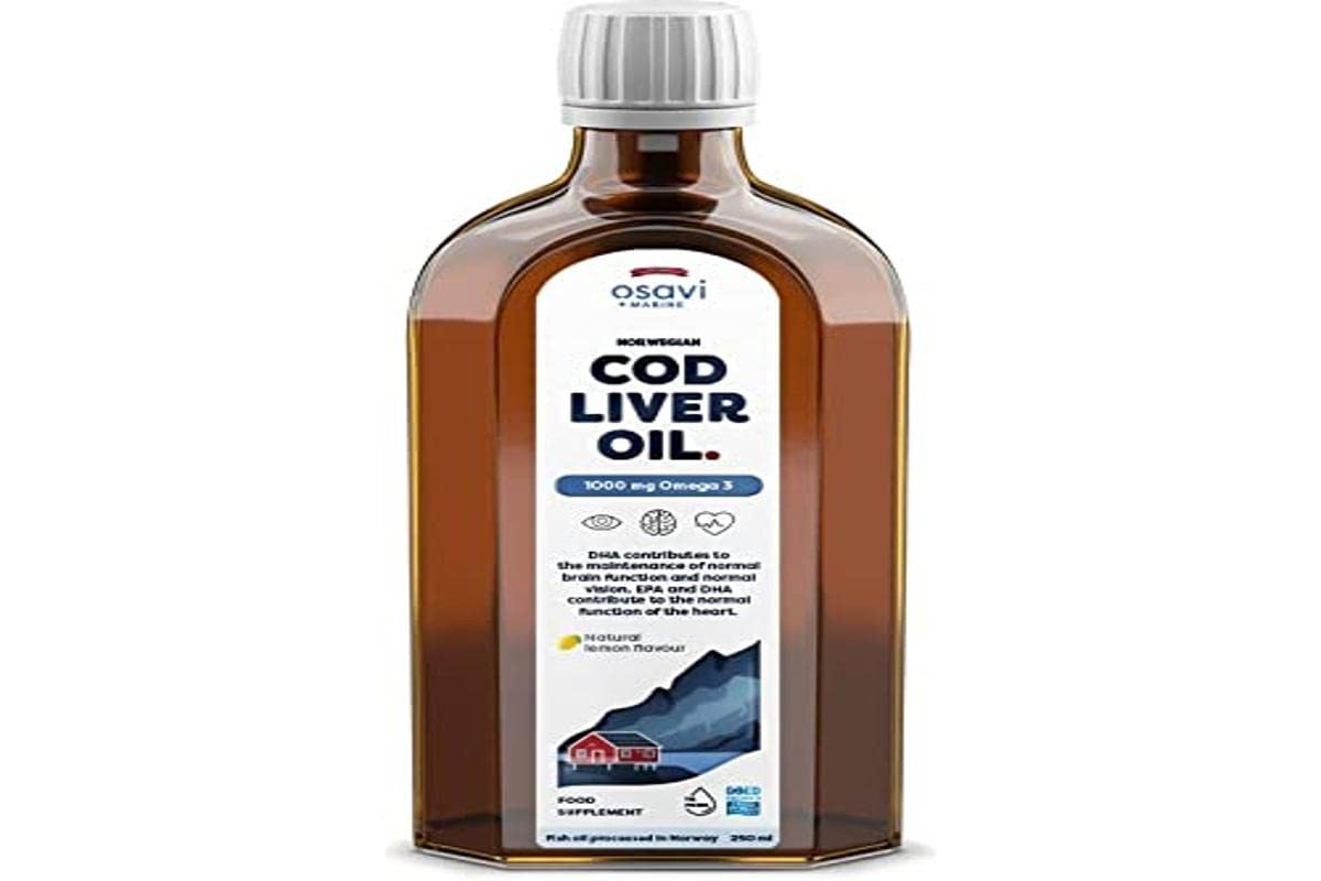 Osavi Norwegian Cod Liver Oil 1000 mg Omega 3 – 250 ml | Lemon Flavor | DHA & EPA for Heart, Brain & Vision Health | Supports Immune Function | Sourced from Wild Atlantic Cod