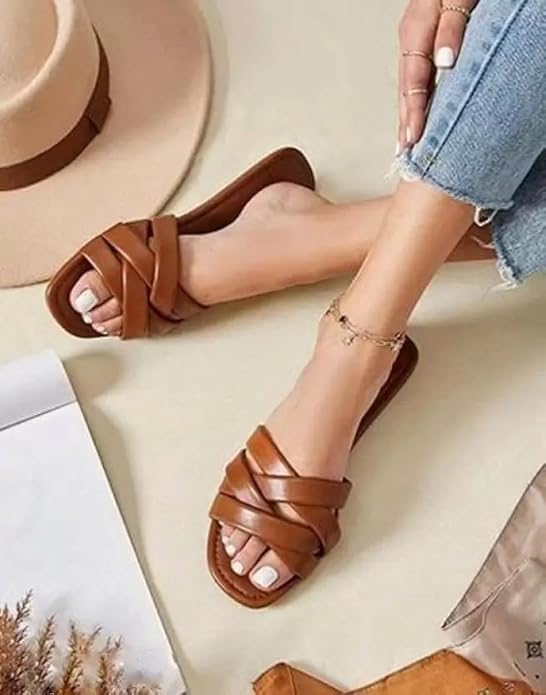 Cross Flats Sandal for women and girls | Women Ethnic Flats Footwear for Women | Fancy & Stylish Slippers For Party and Formal Wear - Image 4