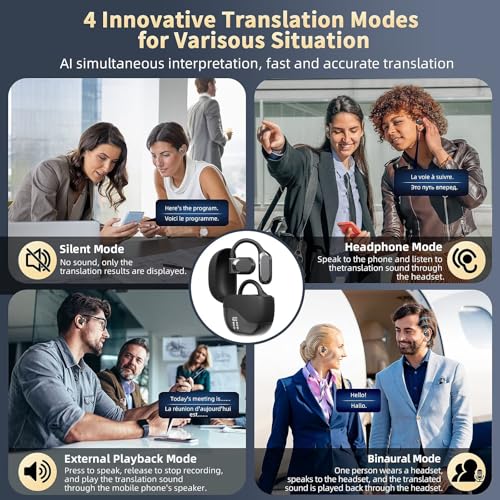 Image of Ai Language Translation Earbuds, Translator Earbuds Real Time with APP Compatible with iOS & Android, 144-Language Bluetooth Headphones Translating Device for Travel and Business - Black