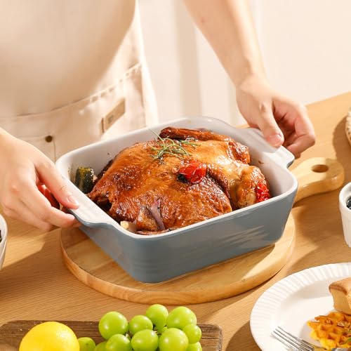 Image of DOWAN 8x8 Baking dish, Square Baking Pan, Ceramic Casserole Dishes for Oven, Cake Pan with Handle, for Brownie, Lasagna, Casserole, 2 Quart, Home Gift, Airy Blue