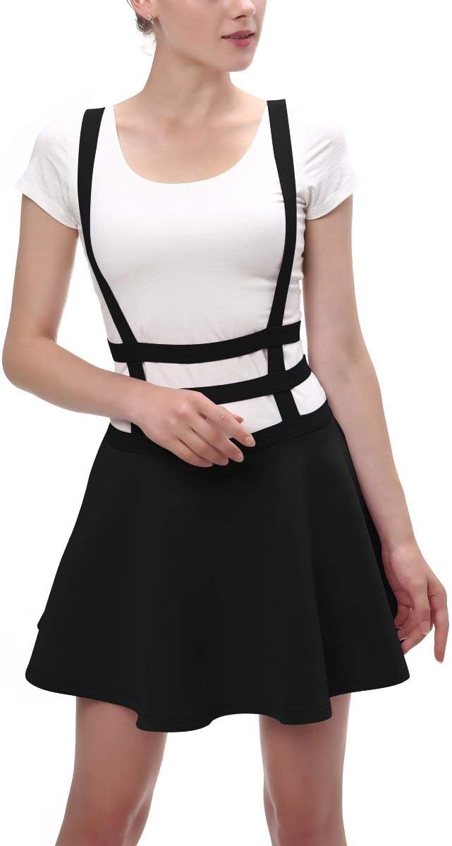 Urban CoCo Womens Elastic Waist Pleated Short Braces Skirt Large Black