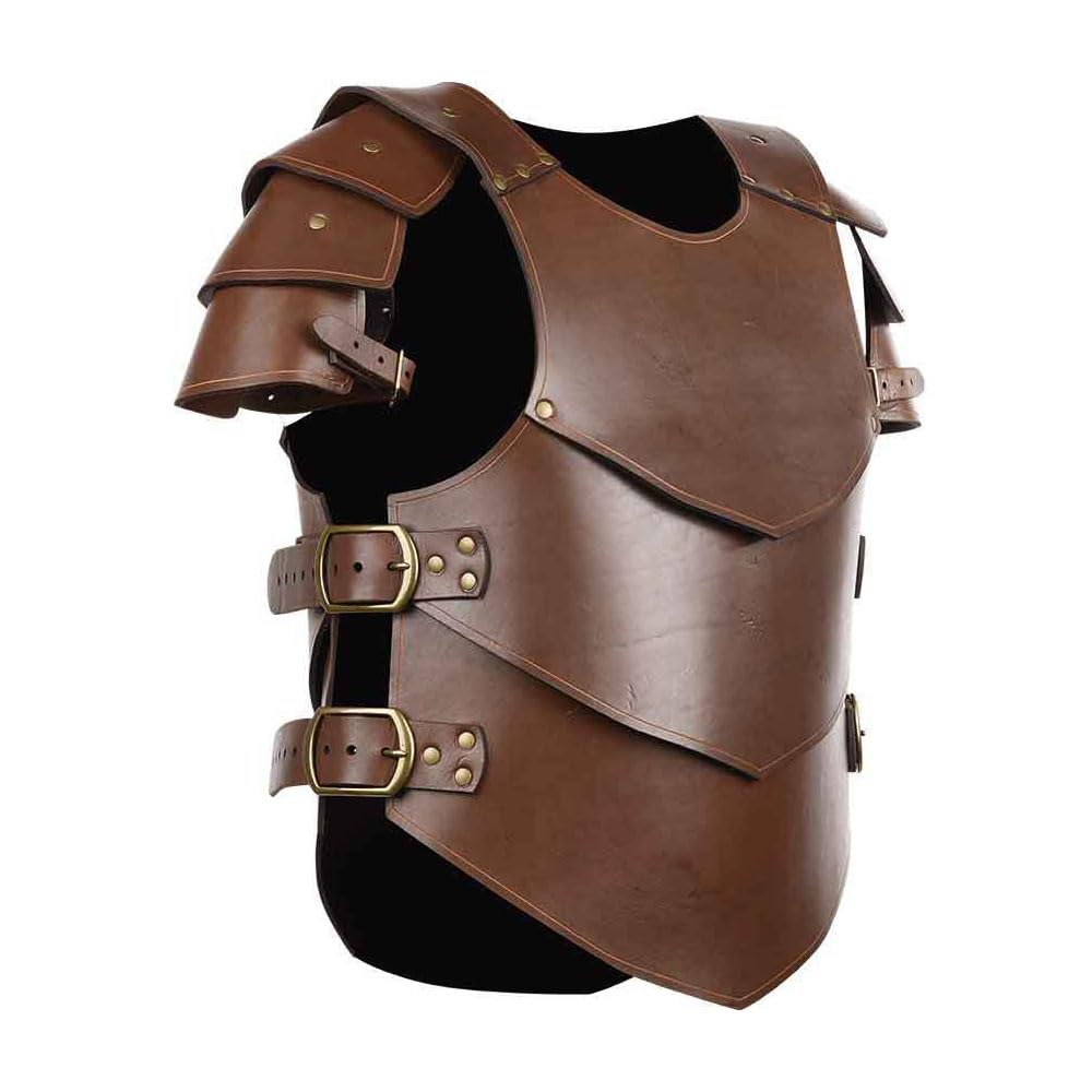 DREMDO Medieval Leather Chest Armor, Viking Gothic Breastplate Chest Guard, Renaissance Cosplay Knight Battle Armour For Halloween, Themed Party,Brown