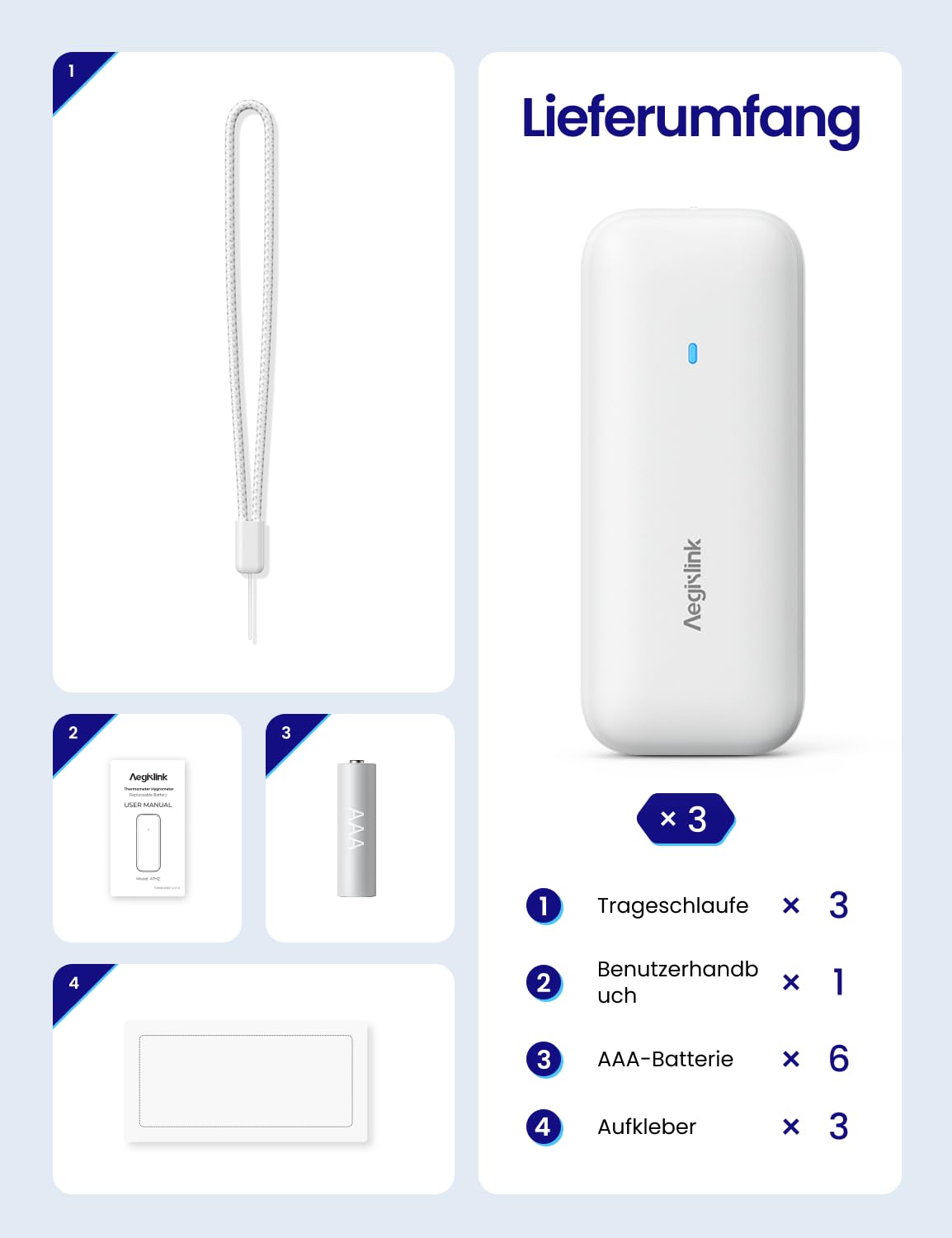 AEGISLINK WLAN Thermo-Hygrometer Innen, Smart Temperaturmonitor & Luftfeuchtigkeitssensor, App-Warnungen, Verlaufsdaten & Datenexport, Alexa-kompatibel, für ABSZ-Basisstation | Alexa-kompatibel, Smart Temperaturmonitor & Luftfeuchtigkeitssensor, Verlaufsd