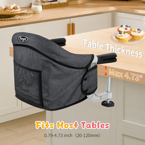 Image of Hook On High Chair for Babies 6-36 Months | Secure & Portable Foldable Travel High Chair | Clip On Baby Feeding Seat with Non-Slip Aluminum Clamp, Detachable Washable Cover & Carry Bag (Black)