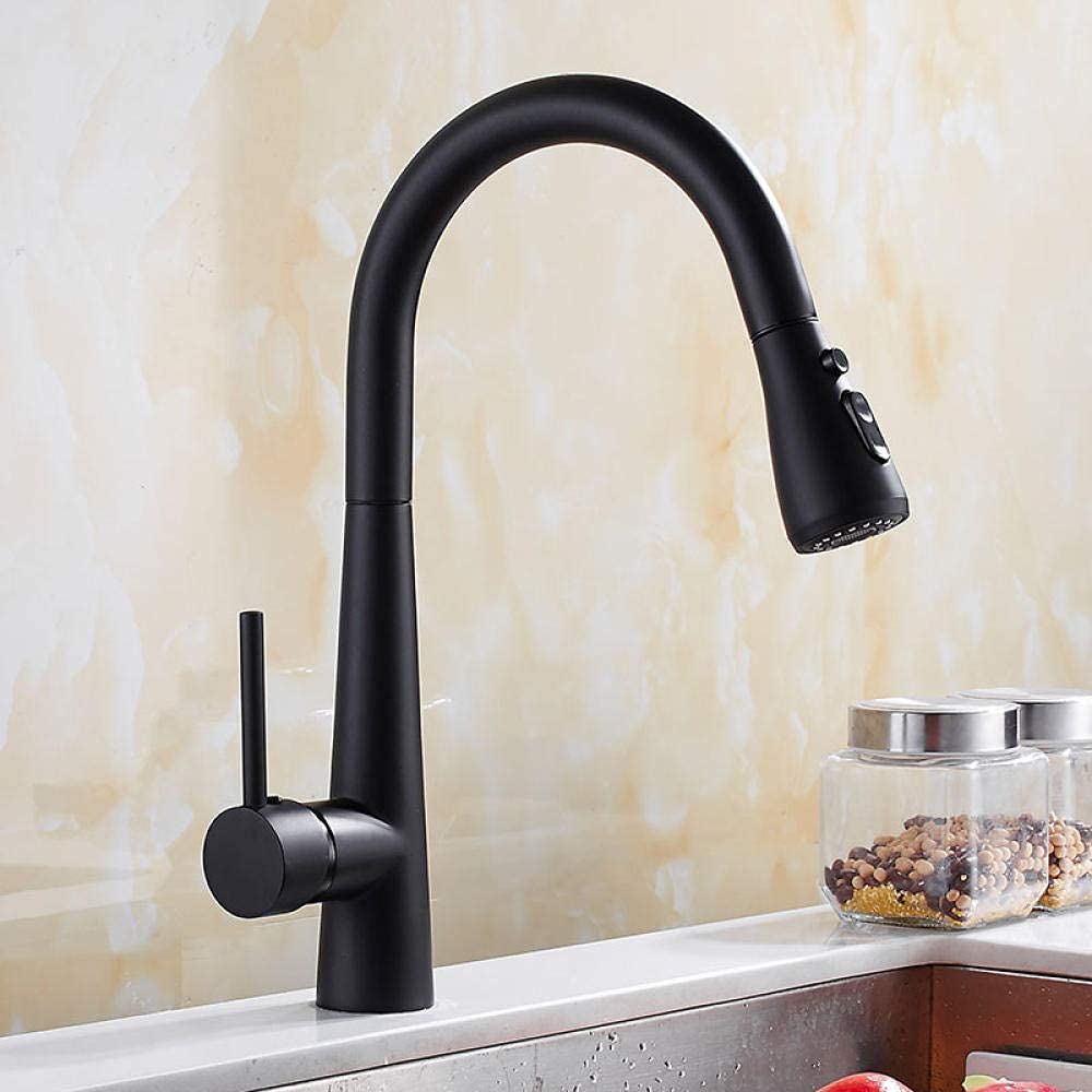 Robinet de cuisine extractible avec douchette rotative noir mat N22-168