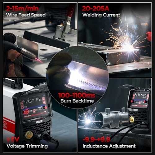 Image of ANDELI 205A MIG Welder, 6-In-1 Multi Process Gas MIG /Spool Gun MIG /Flux Core MIG /Spot welding /Lift TIG /Stick Aluminum MIG Welding Machine With Large LED Display,110 /220V Dual Voltage Welder Machine