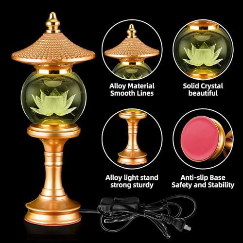 Image of Lotus Lamp 7 Color Crystal Buddha Light Altar Yoga Spiritual Gift (10in) | Colorful Outlook;Colorful Outlook;Fine Craft;Auspicious Symbol