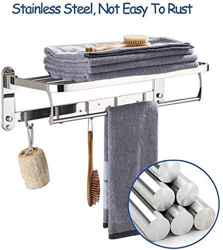 Porte-serviettes pliable étagère de douche double barre pour salle de bain - 3