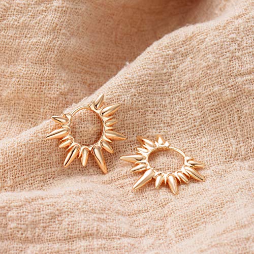 Gold Spike Huggie Hoop Earrings, 14k Gold Plated Dainty Turquoise CZ Cone Thorn Spike Ear Cuff for Gift4