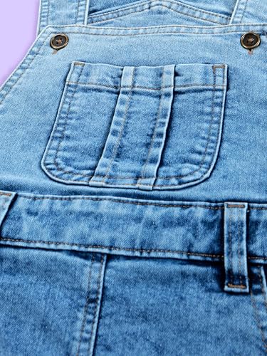 Image of KiddoPanti Girls Solid A-Line Fit Pinafore 5 Pocket Denim Dungaree Skirt