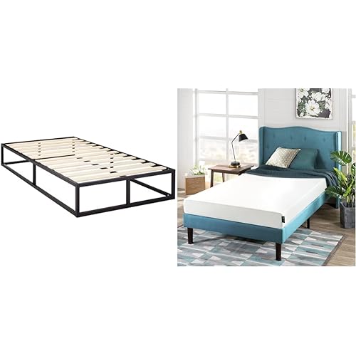 Zinus Joseph Metal Platforma Bed Frame, Twin & 6 Inch Green Tea Memory Foam Mattress/CertiPUR-US Certified/Bed-in-a-Box/Pressure Relieving, Twin, White