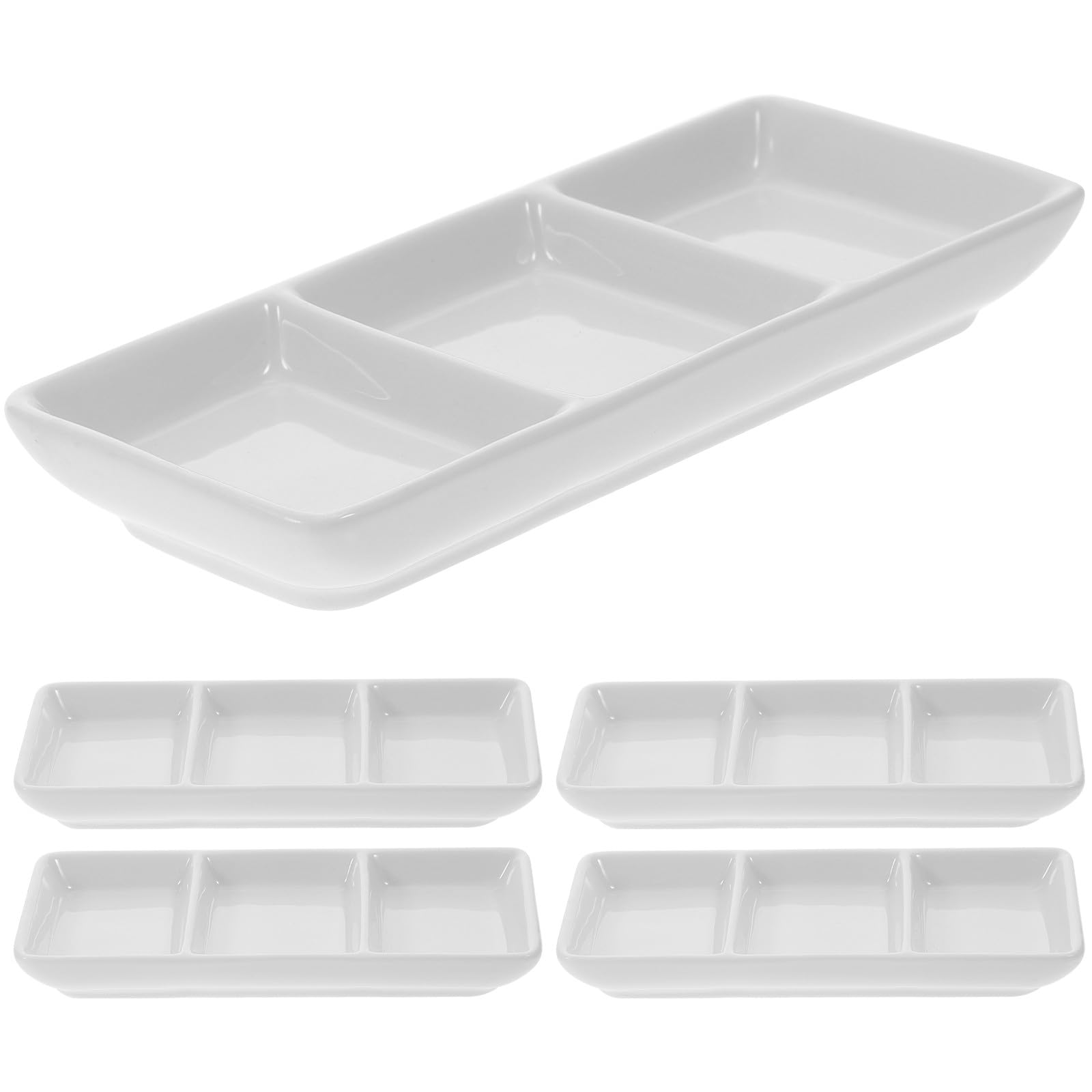 Healeved Salse in Ceramica Bianca per Condimenti 3 Scomparti Set di 5 Piattini Leggeri su Tavola da Pranzo o Negozi Alimentari