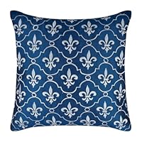 The HomeCentric Federa Cuscino 60x60 Cm In Art Silk Blu Reale Con Ricamo Fleur De Lis - Toile Francese, Cerniera Nascosta, Contemporaneo, French Vanilla