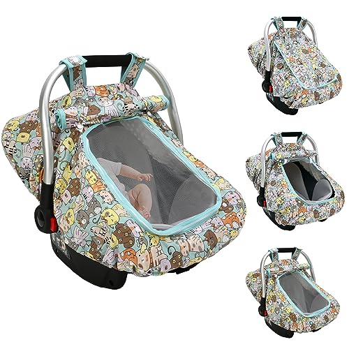 Image of Baby Car Seat Cover, Amo Nenes Infant Car Seat Warmer, Windproof Infant Carseat Cover, Kick-Proof Carseat Canopy, Shower Gift for Newborn, Fit Most Baby Car Seat (Cat)