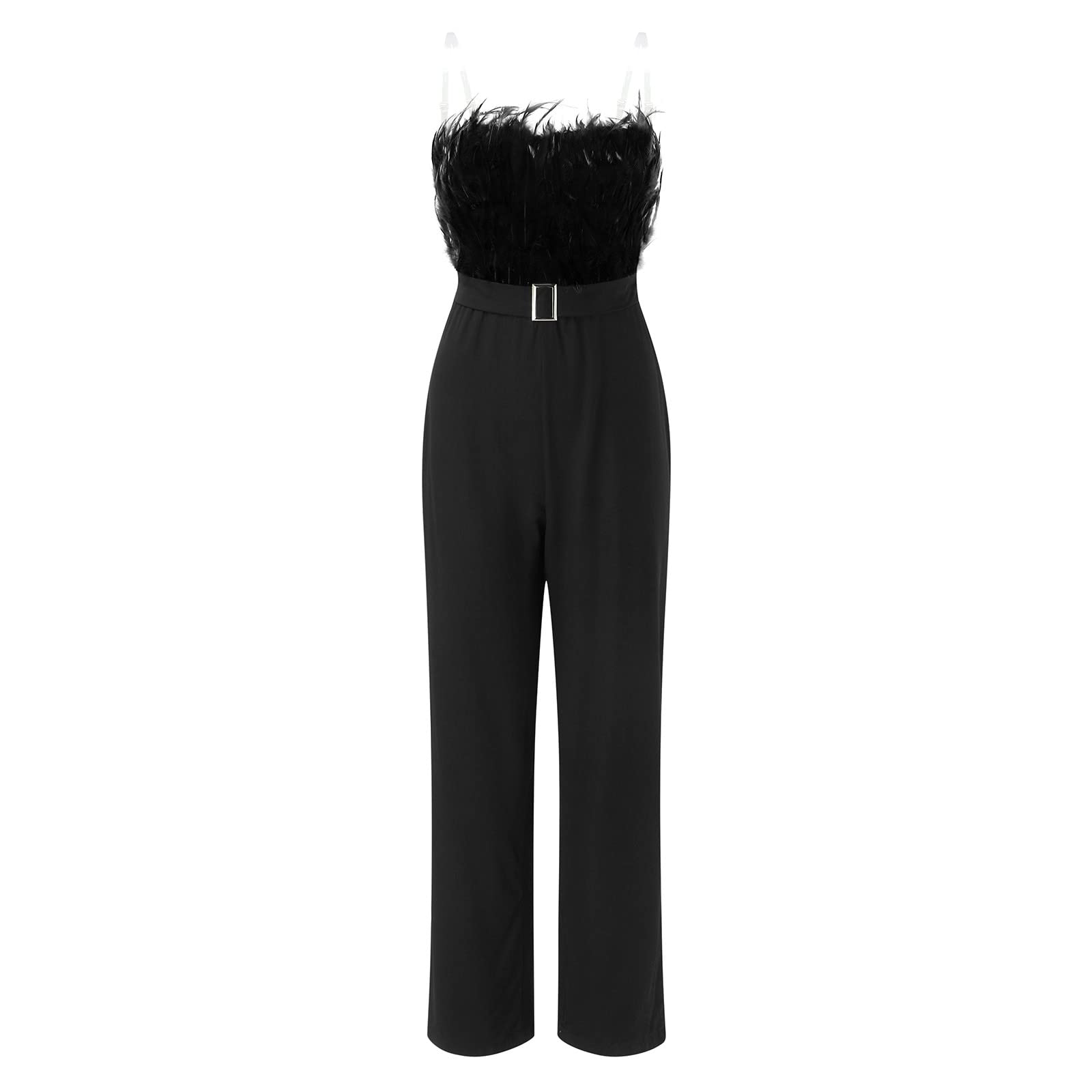 Générique Combinaison Pantalon Femme Bustier Plumes Taille Haute Jambe Large Ceinture Élégante Sexy Chic Soirée Cocktail Club Été Printemps Tenue De Fête Mariage Bal Cérémonie