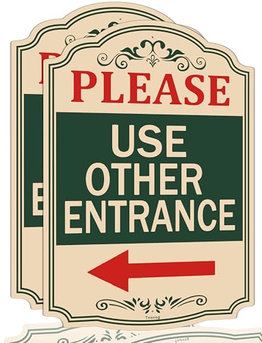 Please Use Other Entrance Left Arrow Sign,Composite Outdoor 14 x 10 inches Rust Free Aluminum For Employees Visitors Deliveries Fade Resistant Waterproof Easy Install 2 pack