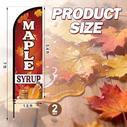 Image of Remagr 2 Pack Maple Syrup Feather Flag 7 ft Advertising Swooper Flag Sign Windless Maple Syrup Banner with Pole Kit and Ground Stake for Businesses Restaurants Outside Ground