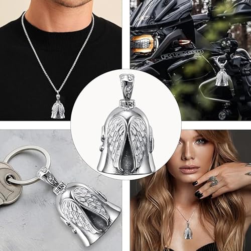 Image of Guardian Bell, Angle Wings Guardian Bell for Bike Car Motorcycles Guardian Bells Keychain Suitable Rider Gear Cycling Events Commuter Bikes Vintage Bike Restoration Handlebars