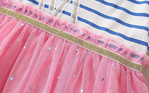 Youlebao Girls Cotton Long Sleeve Casual Cartoon Appliques Striped Jersey Dresses3