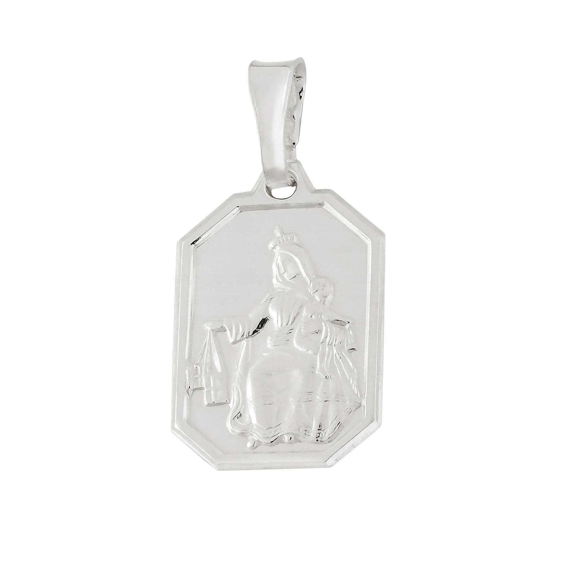 Médaillon en argent sterling 925 poli représentant la Vierge Marie avec Jésus gravé des deux côtés - Accessoire religieux - Symbole de protection