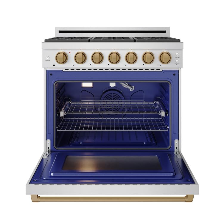 Image of Gordon Ramsay by THOR Kitchen 36-Inch Professional LP Range with Precision Knob Control in Stainless Steel and Bronze