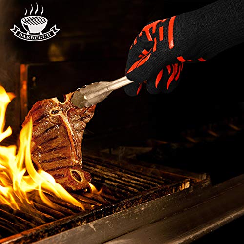 UTOI Grillhandschuhe hitzebeständig bis 800°C – Extra Lange Ofenhandschuhe für Grill, Küche, Lagerfeuer & Backofen, EN407-zertifiziert, Größe XL, 33cm, Rot/Schwarz