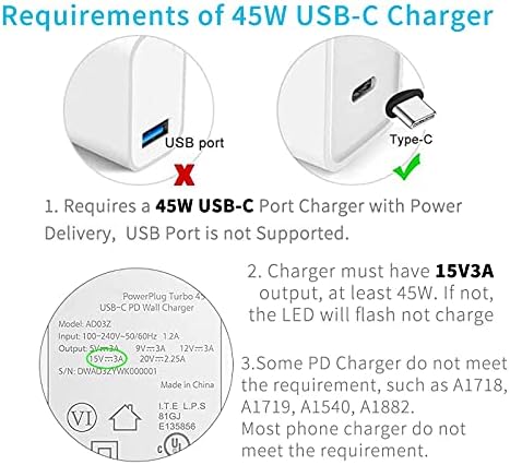 Sisyphy 6ft Nylon Geflochtene Surface An USB-C-Ladekabel anschließen, 45W 15V3A USBC-Ladegerät PD-Netzteil erforderlich, kompatibel mit Microsoft Surface Pro7 Go2 Pro6 5/4/3 Surface Laptop1 / 2/3