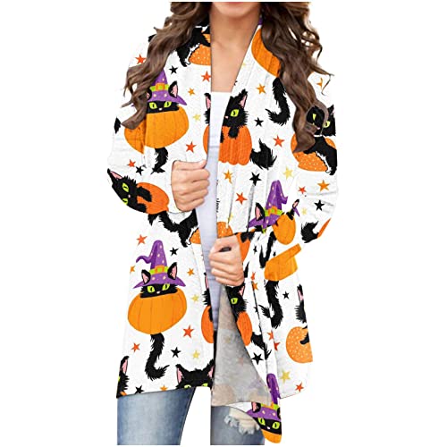 Amikadom Cardigã feminino quente felpudo roupas estampadas para mulheres manga longa férias Hallowee