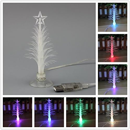 USB Powered Multi Colour Changing Decorative fibre Christmas Tree LED Night Light for Home Car Office Valentine's Day, Birthday, Merry Christmas Holiday Festival Decoration,with Sucker, Stick anywhere