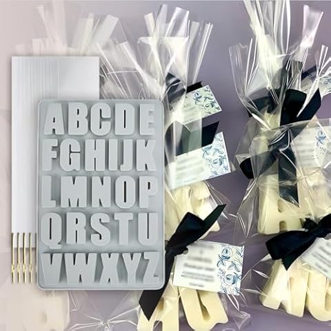 Wocuz Bundle Sale of Large Alphabet Baking Silicone Mold and Clear Cellophane Bags with Metallic Twist Ties Cover