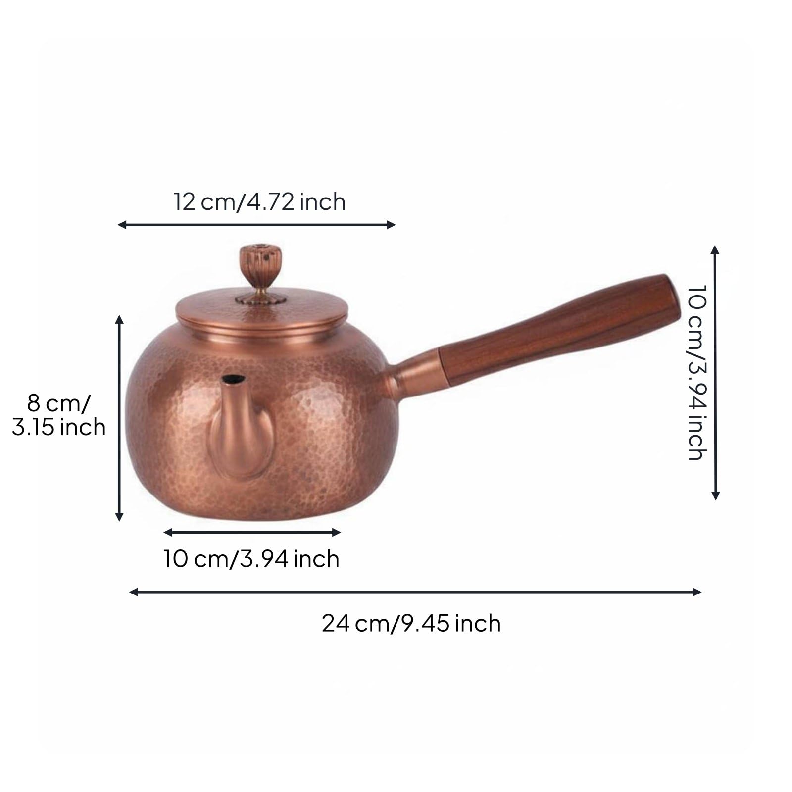 Teiera in Rame Artigianale Tradizionale Pentola Manico Termoresistente Fondo Spesso per Distribuzione Calore Bollitura Acqua Infusione Tè Adatta per Arredamento Casa Collezionismo, Cw06c1
