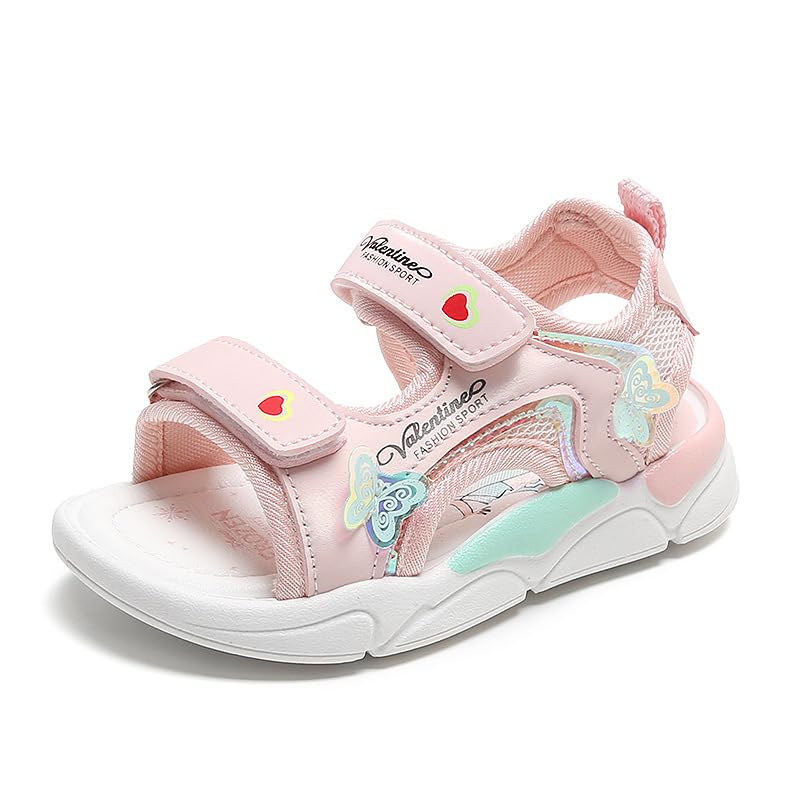 Girls' Butterfly Sport Sandals, Pink Summer Beach Shoes with Straps, Lightweight Comfort Footwear