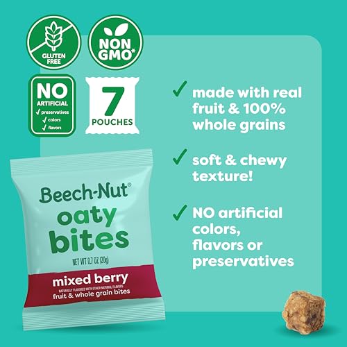 Image of Beech-Nut Oaty Bites Toddler Snack, Mixed Berry, 42 Snack Packs (6 Boxes) | Real Fruit & Whole Grain Snack for Toddlers, No Artificial Colors, Flavors, or Preservatives, Soft & Chewy, Gluten Free
