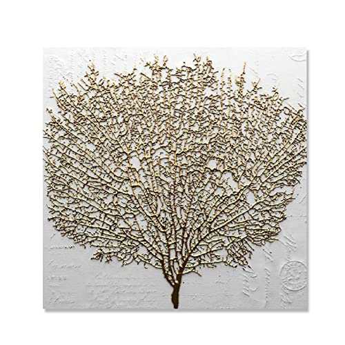 Peinture sur toile abstraite arbre doré LSYALUCK, décoration murale de prestige 80x80cm