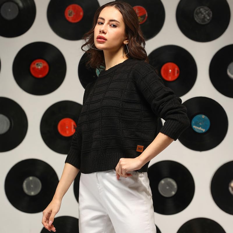 Image of PINACOLADA Women's Geometric-Textured Pullover Sweater for Casual Wear | Crew Neck | Long Sleeves | Pull On Closure | Sweater Crafted with Comfort Fit for Everyday Wear
