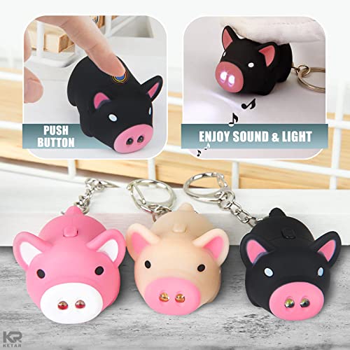 3 Pcs Lightup Keychain - Cartoon Little Piggy Design Light & Sound Keychain Cute Stuffed Animal Keychains For Backpacks - Cute Keychain For Handbags Cute Keychains For Kids Pig Keychains For Women #TOP2