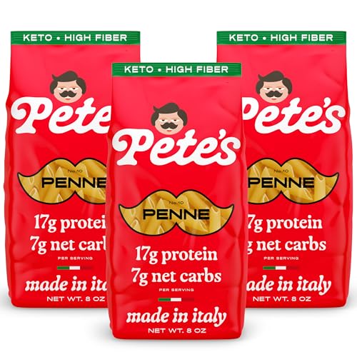 Low Carb, Protein Pasta | Penne with 17g Protein, 7g Carbs | Healthy, Keto Pasta Made in Italy | 3-Pack, 8oz - Pete’s Pasta