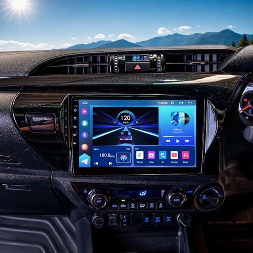 Android 14 Car Stereo for Toyota Hilux 2015-2023 4GB+64GB w/Wireless Carplay Android Auto Car Radio Stereo w/ 10Inch IPS Touch Screen FM/RDS Radio Mirror Link SWC Split Screen Rear Camera Mic